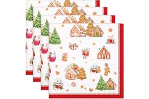 Arquiel Tovaglioli Natale Set Di 6, Tovaglioli Cedro Natale Pan Di Zenzero Rosso Di Stoffa 100% Cotone Riutilizzabili Morbido Tovaglioli Perfetto Per Feste,Festival, Ristoranti(45 cm x 45 cm)