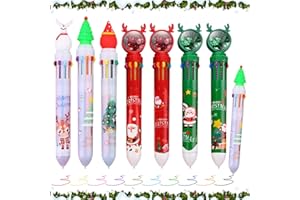 KIKVTER Penne Natalizie, 7 Pezzi Penne a Sfera Natalizie, 10 In 1 Penna Navetta Retrattile Multicolore, Albero di Natale Pupazzo di Neve Babbo Natale Penne Roller per Riempitori di Calza Bomboniere