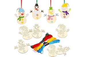 BLULU 10 Pezzi Kit Punto Croce in Legno di Natale Ornamenti per Alberi Natale in Legno a Punto Croce Decorazioni Natalizie da Appendere Artigianato Decoro Natale per Albero (Stile Pupazzo Neve)