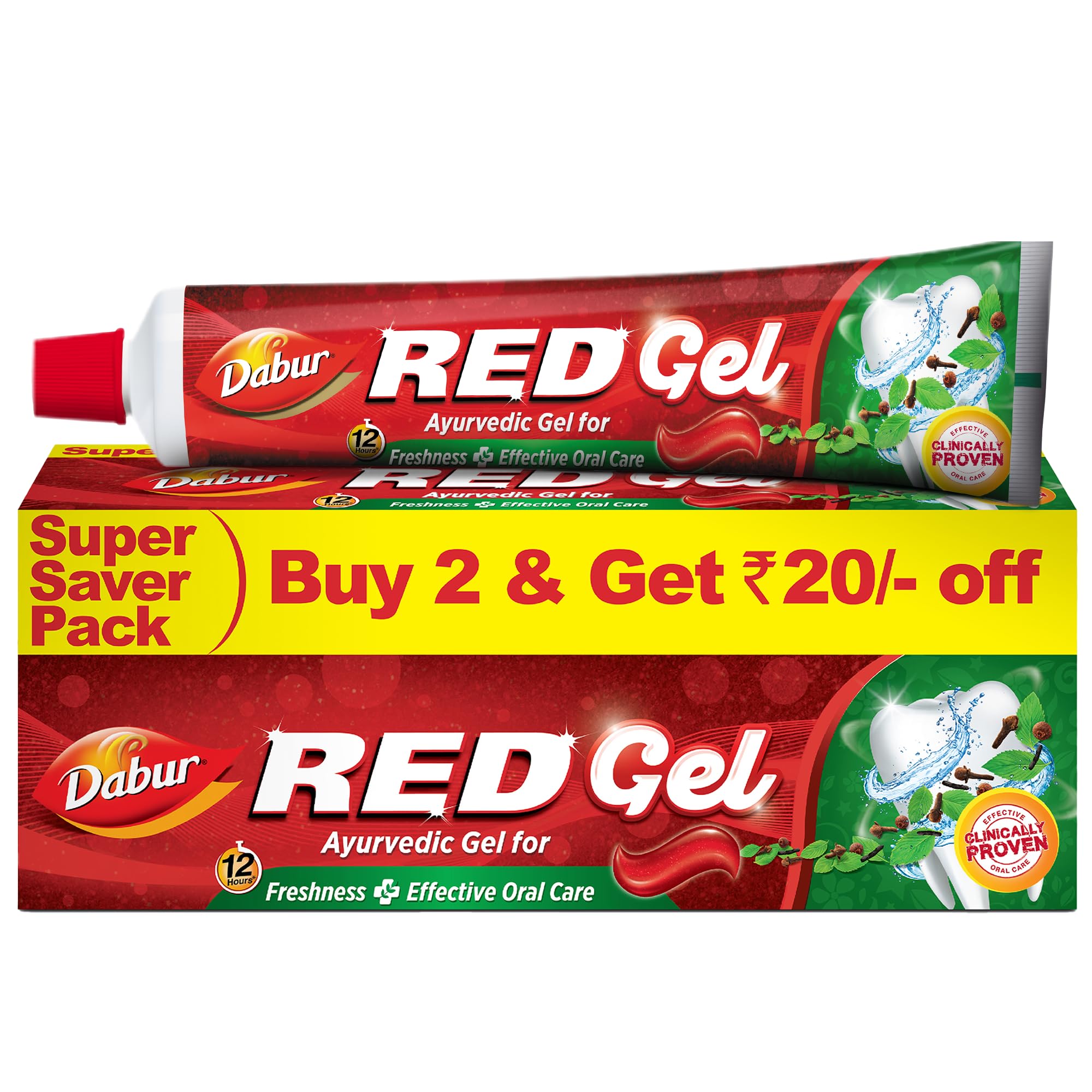 Dabur Red Gel Ayurvedic Toothpaste - 300g (150g x 2, Pack of 2) | Reduction in Bad Breath, Plaque & Gingivitis | Freshness wi