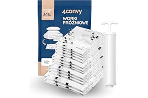 4CONVY Sacchi sottovuoto per piumoni vestiti coperte e biancheria da letto – 12 Pezzi buste sottovuoto - Sacchetti sottovuoto riutilizzabili - Sacco sottovuoto spesso con pompa manuale