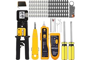 MAYLINE-TECH MAYLINE Pinza Crimpatrice RJ45 CAT5 CAT6, Manutenzione del Kit LAN Tester Set Internet per crimpatura di cavi, Strumenti Kit di Rete Professionali, Connettori RJ11/RJ12 passanti(Nero)