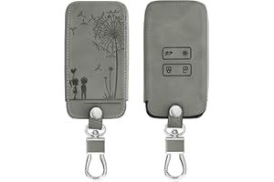 kwmobile Funda Compatible con Renault Llave de Coche Smart Key - Case de Piel de Nobuck sintética para Mando de Coche - niños y Diente león Gris