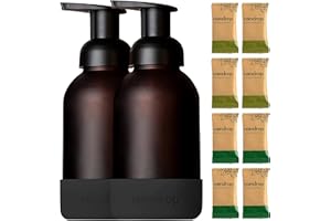 RAINDROP CLEAN Raindrop Sustainable Hand Soap Starter Pack, 2x Reusable Foaming Glass Dispenser Bottles and 8x Eco-friendly Hand Wash Refill Tablets and, Multipack, for Kitchen and Bathroom (Black Silicone Base)