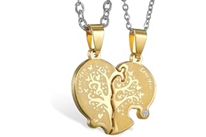 OIDEA 2 Pcs Collar Hombre Corazón con Colgante Arbol de la Vida Rompecabezas Joyería de Moda Oro