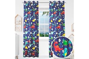 BOD HOME Tenda Oscurante per Camera dei Bambini in 2 Pezzi, 140x260cm LxH, Camera dei Bambini con Disegno di Dinosauro Blu, Materiale 100% Poliestere