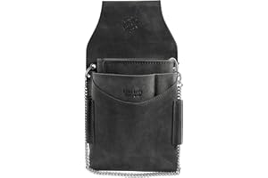 LEONARDO VERRELLI Kellner Geldbörse aus Leder, Kellnerbörse, Taxi, Gastronomie, Geldbeutel, Damen Herren Portemonnaie mit oder ohne Holster, Steck-Tasche, mit Kette und großem Münzfach (Schwarz)