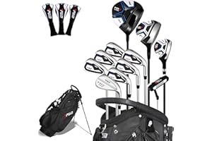 PGM Set completo di mazze da golf da uomo, 11 pezzi, 2 in legno (#1,3), 1 ibrido (#4H), 7 ferri (#5, 6, 7, 8, 9, PW, SW), 1 putter - sacca da golf con supporto, per destrorsi - ideale per principianti