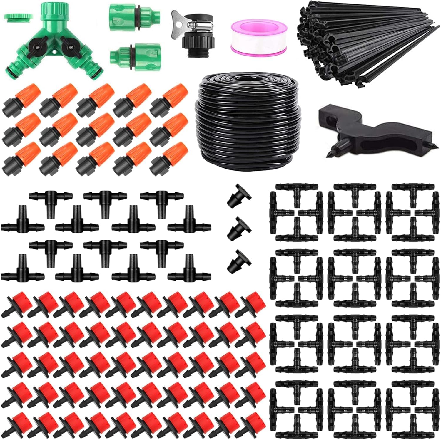 164FT/50M Irrigation System Kit, Automatic Watering System with Irrigation Tubing and Accessories, Drip Irrigation System for Greenhouse, Yard, Lawn, Plant (202PCS/50M Hose)