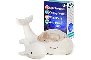 Cloud b Veilleuse musicale Tranquil Whale Family – Blanche | Projecteur de fonds marins | 2 sons apaisants | Dès la naissance | Minuteur