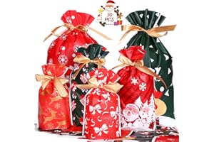 GWHOLE 30 sztuk torebek na prezenty na Boże Narodzenie ze ściągaczem, torebki bożonarodzeniowe, opakowanie na prezent, opakowanie na słodycze, zestaw woreczków prezentowych, torba do napełniania,