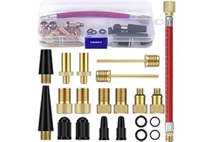 Snarflun Embout Pompe Vélo - Embout de Gonflage et Adaptateur Valve Velo (DV/AV/SV) avec Aiguille de Gonflage pour Ballon, Boîte de Rangement Incluse pour Pompe à Vélo, Compresseurs Pompes