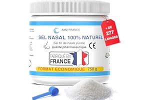 AMZ FRANCE Sel Nasal 750g, 100% Naturel, Qualité Pharmaceutique, Fabriqué en FRANCE - 277 Lavages de Nez (Boîte XXL) - Enfant Adulte - Produit de Bien Être