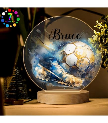 Custom Name Soccer Table Lamp – Personalized LED Night Light For Boys, Kids, Son, Grandson – 16M Colors, APP & Touch Control, Timer, USB/Battery