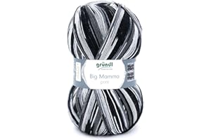 Gründl Lana - Big Mamma Print - Lana XXL per lavorare a maglia - Gomitolo grande 400 g / 1040 m - Gradiente di lana in 100% poliacrilico - grigio chiaro-antracite-nero-bianco