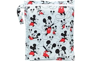 Bumkins Borsa bagnata impermeabile, lavabile Disney, riutilizzabile per viaggi, spiaggia, piscina, passeggino, pannolini, abbigliamento da palestra sporchi, costumi da bagno, articoli da toeletta, 12 x 14 – Topolino