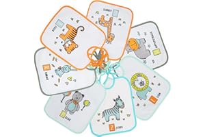 Ti TIN Pack de baberos bebé impermeables con rizo de algodón plastificado, forro de vinilo y cierre con cintas. Suaves, absorbentes y fáciles de lavar. Diseños divertidos, aptos 0-6 meses