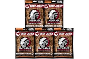 ‎INDIANA JERKY Indiana Beef Jerky Peppered, Geschenkbox High Protein Trockenfleisch, ohne Zuckerzusatz, Gluten-frei (Beef Peppered (5 x 90g)