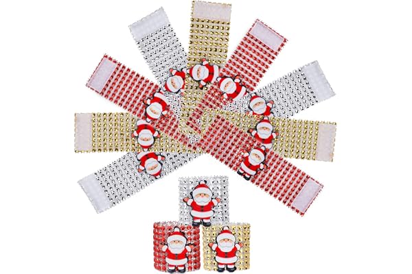 Ronds de Serviettes Noël Anneaux de Serviette de Père Noël Boucles de Bagues de Serviette de Table pour Décoration de Table de Salle à Manger de Noël 12 Pièces (3 Couleurs)