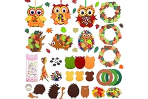GILLTERWAY 9 Pcs Autumn Craft Kits for Kids, Autumn Animals Craft Set, DIY Felt Fall Wreath Ornaments, Craft Kits for Kids with Wreath and Hedgehog, DIY Crafts Thanksgiving Fall Holiday Party Decorations