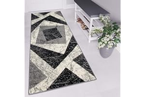 TAPISO Dream Läufer Flur Teppich Kurzflor Modern Brücke Grau Schwarz Creme Meliert Viereck Muster Wohnzimmer ÖKOTEX 70 x 250 cm