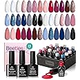 Beetles Gel Nail Polish Set 20 Colors Red Blue White Nails with No Wipe Base and Glossy & Matte Top Coat for Soak-off UV Light Gel Nail Art Manicure Set DIY at Home Gifts for Women Girls