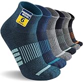 Niofind Quarter Trekking Merino Socks, 6 Pairs, Padded | 30% wool with breathable mesh, terry sole, seamless toe, arch suppor
