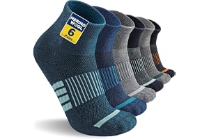 Niofind Merino Quarter Vandringsstrumpor, 6 Par, Vadderade | 30% ull med ventilerande mesh, frottésula, sömlös tå, hålfotsstöd samt förstärkt häl och tå; för vandring och sport