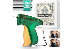 NAMAPRODX Mini Sticky Gun for Clothes Temp Fixes, Tagging Gun for Clothing, Buttoneer, Mending Pro, Hemming Tool, Clothing Stapler Gun, DIY, Versatiles - 4500 Micro Fasteners & 1 Needle - Green Gold