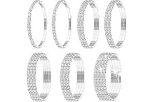 Yaomiao 7 Stücke Strass Stretch Armband Tennis Armreif Silber Stapelbar Strass Armband Hochzeit Schmuck für Frauen Braut Mädchen