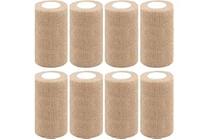 BQTQ 8 Rolls Cohesive Bandage 4 Inch Self Adherent Sport Wrap Tape Stretch Bandage Wrap Athletic Tape for Human and Animals Ankle Sprains Swelling, Beige