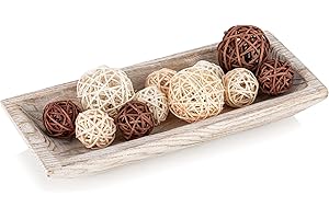 Hanobe Decorative Wood Dough Bowl: Long Wooden Centerpiece Table Decorations Natural Candle Holder Tray Decor Rustic Unfinished Hand Turned Trough Centerpieces for Dining Room Kitchen Fruit Bowls