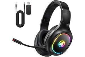 Awinnasey Wireless Gaming Headset für PS4, PS5, PC, Mac, Switch, 2,4 GHz Gaming Kopfhörer mit Geräuschunterdrückung und RGB Licht, Bluetooth Kopfhörer mit Kabel 3.5mm, Schwarz