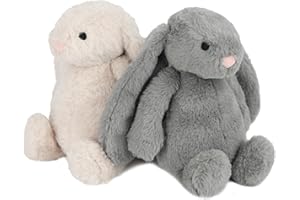 Best Pet Supplies Juguete Interactivo para Perros con enriquecimiento Arrugado y chirriante para Perros pequeños y medianos, Lindo y Afelpado, Paquete de conejitos (Beige, Gris)