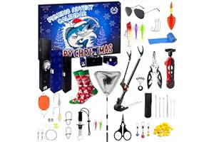 HUTRADE Calendario Adviento Pesca 2025, 24 días con Mini Caña de Pescar, Señuelos, Anzuelos y Accesorios, Regalo Sorpresa de Navidad para Aficionados a la Pesca, Hombres, Adolescentes, Padres