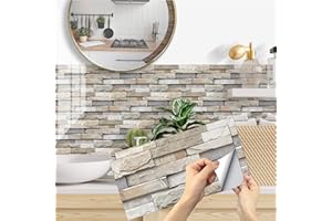 AMOYUN Pegatinas de Baldosas, Adhesivo de Pared Azulejos Adhesivo de Pared PVC Decorativos Adhesivos para Cocina y Baño Ladrillos pared Gris 15 x 30 cm (12 Piezas)