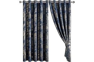 OPULENT DREAMS Abstract Metallic Marbled Velvet Curtain Pair - Heavyweight with Foil Print - Room Darkening Eyelet - Fully Lined for Thermal Insulation - Includes Two Tiebacks (Navy, 46" x 54" (116 x 137 cm))
