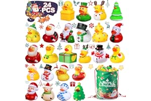 SCIONE 24 gumowe kaczki bożonarodzeniowe, zabawka do wanny dla dzieci, śliczna zabawka basenowa na baby shower, do klasy, na prezent
