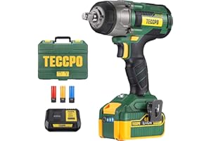 TECCPO BRUSHLESS - Chiave a urto senza fili, 500 nm Max, avvitatore a impatto, 13 mm di azionamento quadrato (1/2 pollici), 3 prese a impatto per cerchi in alluminio-17, 19, 21 mm