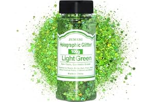 ‎JEMESI Holographic Chunky Glitter, Hellgrün 100g Chunky Pailletten Glitter, Craft Glitter für Harz, Gesicht, Nagelkunst, Körper, Slime, Festival Party Art