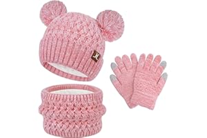 ZASFOU Toddler Kids Winter Hats Scarf Touchscreen Gloves Set Knit Pom Beanie Neck Warmer for Girls Boys 2-7 Year Old Gifts
