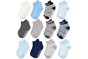 YANWANG 12 par antypoślizgowych bawełnianych skarpet z uchwytem dla maluchów chłopców dziewcząt