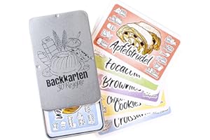 Chroma Products Backrezepte auf 30 Karten: Backen Geschenk mit Abbildungen und Erklärungen in Metalldose, Kartenspiel statt Backen Buch, für Anfänger und Fortgeschrittene