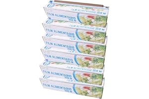 TWO TIGERS Rollo Film uso alimentario 30cm ancho x 300 metros, Bobina estirable con caja y cuchilla corta fácil, transparente para cocina, restaurante, bar, hostelería y catering (6 unidades)