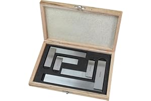Faithfull Engineers Steel Try Square Set 4 Piece - 50,75,100,150mm (2in, 3in, 4in, 6in), Precision Ground, Hardened Steel Blade, Accurate Marking, Measuring & Layout Tools in Wooden Storage Case
