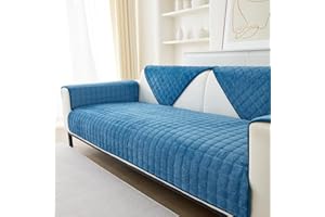 SHANNA Pokrowiec na sofę 1/2/3-osobową, uniwersalny, antypoślizgowy pokrowiec na kanapę, sofę narożną, bardzo miękki aksamit, ochraniacz do salonu (pokrowiec na siedzenie, niebieski, 90 x 210 cm, 1 szt.)