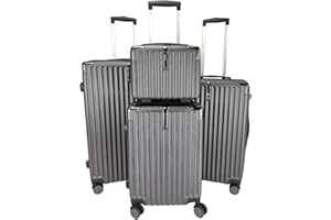 GOODS EMPORIUM Suitcase Set - Cabin Suitcase - Large Medium Small Size Lightweight Suitcases 4 Wheel & Hard Shell - Hand Luggage Bag Flight Carry-ons Travel Cabin Bags (Grey, Set of 4)