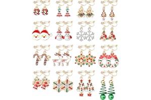 MILACOLATO 16 par świąteczne klipsy kolczyki dla kobiet dziewcząt różne choinki dzwoneczek Święty Mikołaj łoś płatek śniegu wiszące kolczyki zestaw nowość nieprzekłuwane kolczyki wigilia biżuteria