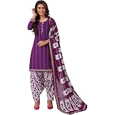 Miraan Women's Unstitched Cotton Dress Material - Free Size, Blue Printed, 2m Top + 2.5m Bottom + 2.25m Dupatta