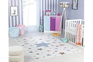 Livabliss Stelle Tappeto Bambini Tappeto Bambino Cameretta, Asilo o Sala Giochi, Tappeti per l'area della stanza dei Bambini, Accessori per Camera da Letto dei Bebè, Crema e Blu 80x150 cm